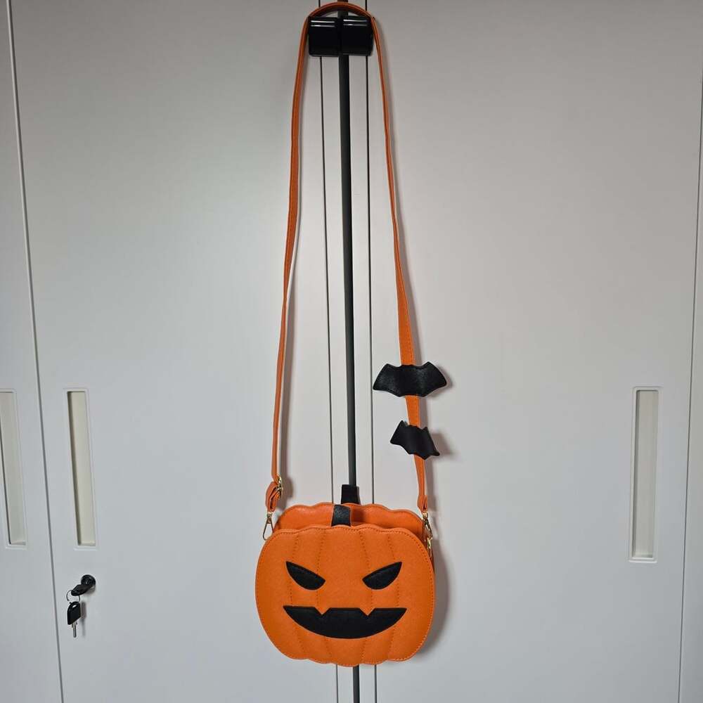 Halloween Pumpkin Crossbody Bag Orange Bat Accents